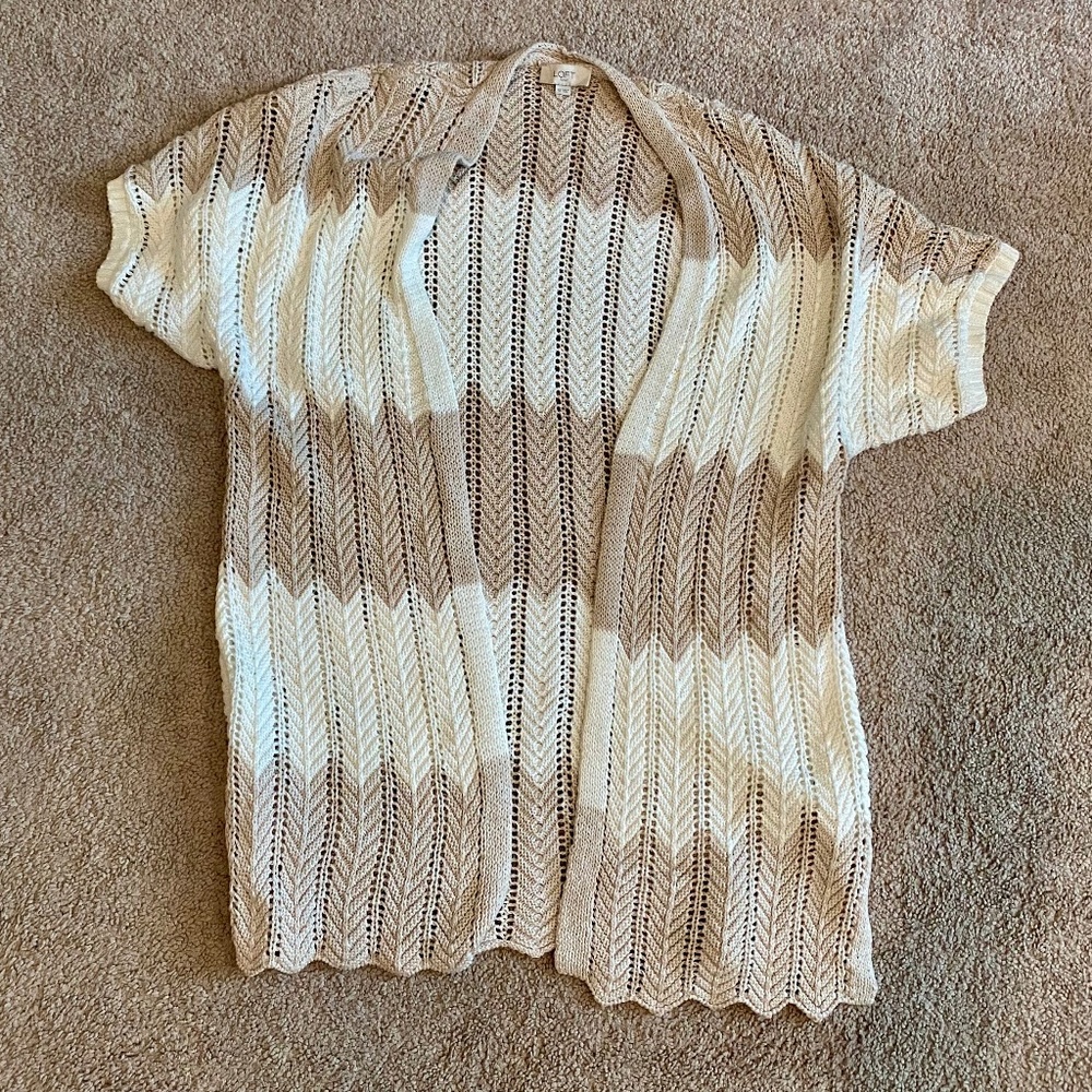 Loft Cream & White Short Sleeve Sweater